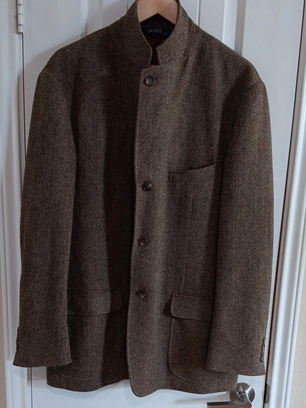Vtg '99 Polo Earthy Brown Herringbone Tweed Sport Coat XL Convertible 4 Button